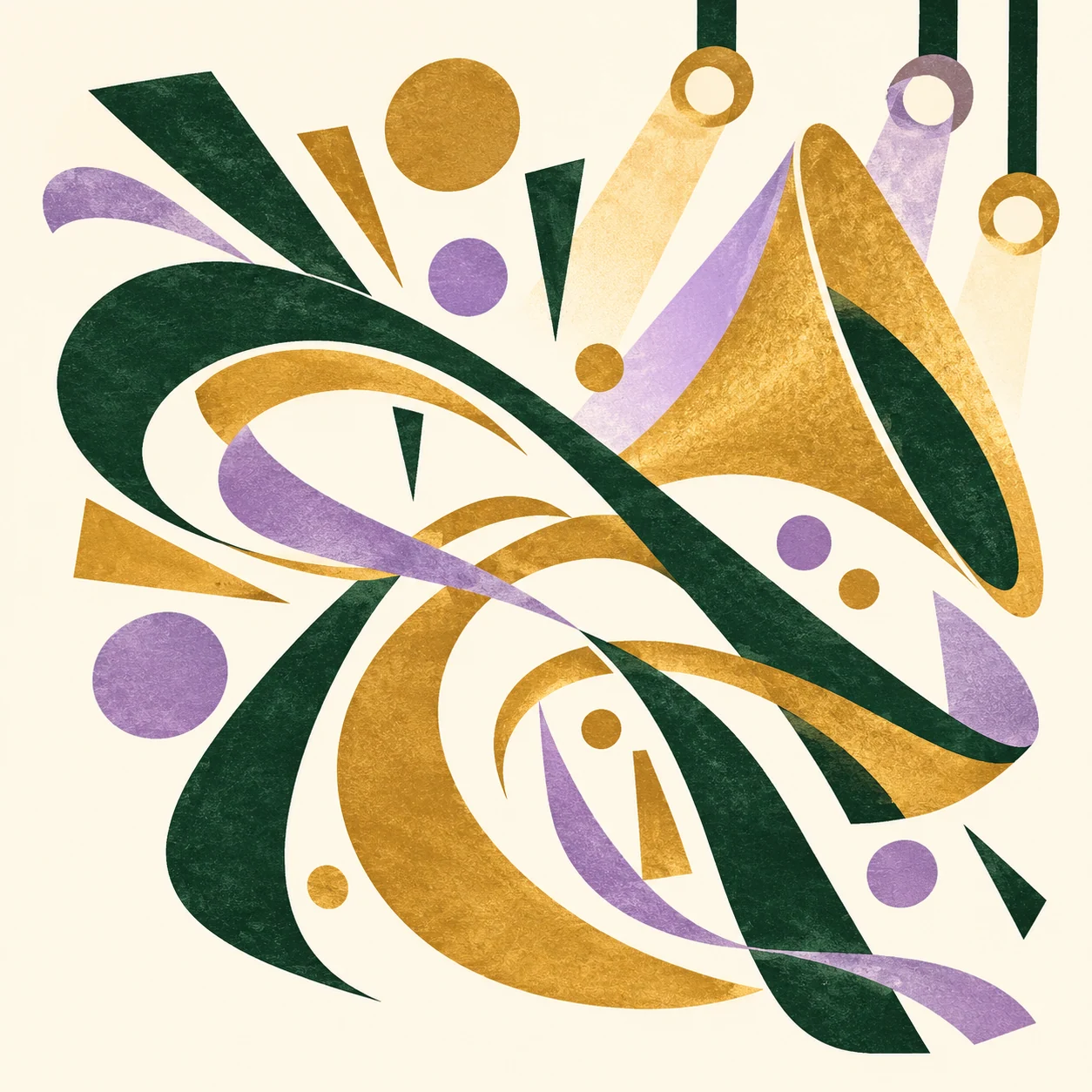 Illustration originale de courbes et de rythmes abstraits évoquant une soirée jazz.