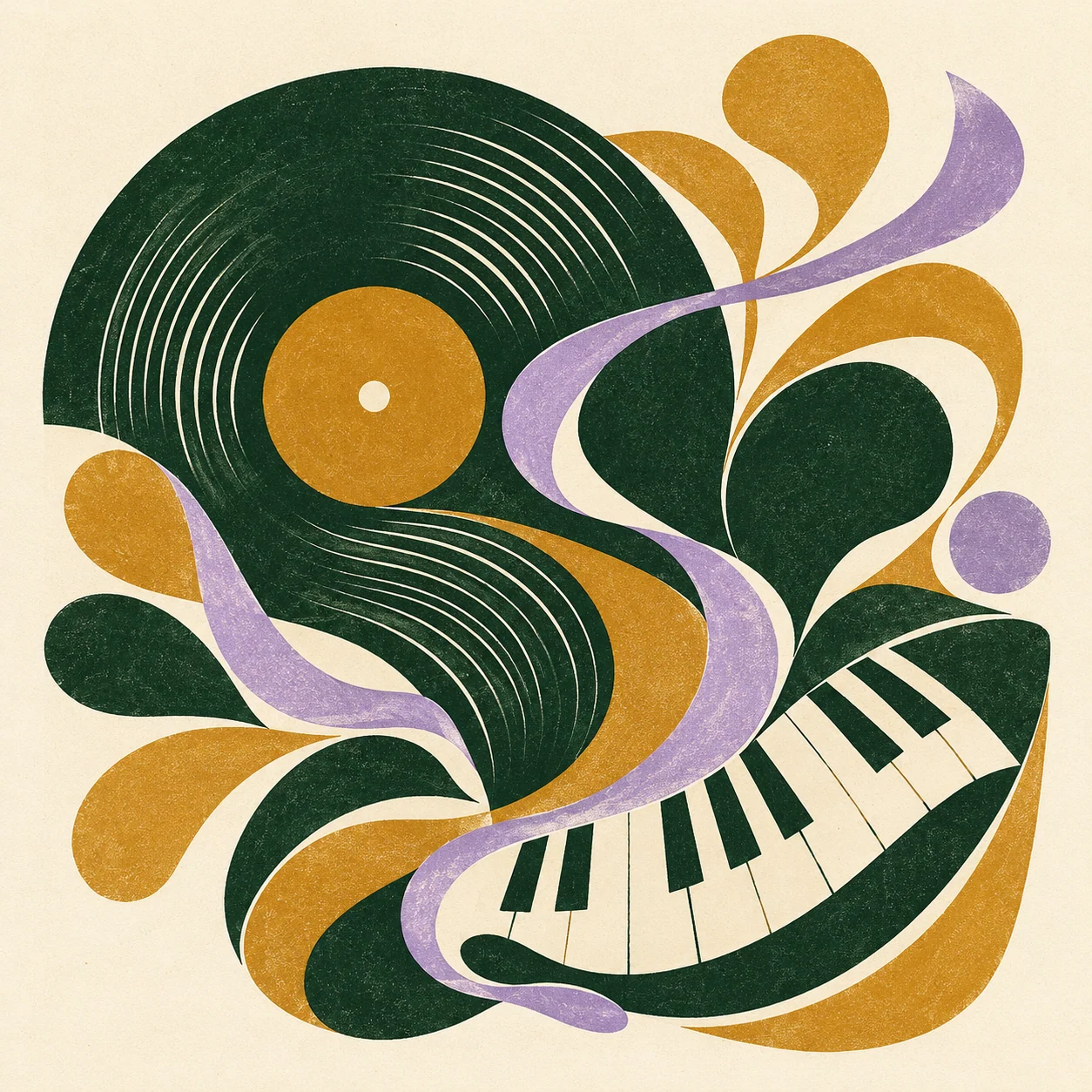 Illustration originale de sillons et de formes rythmiques évoquant un concert.