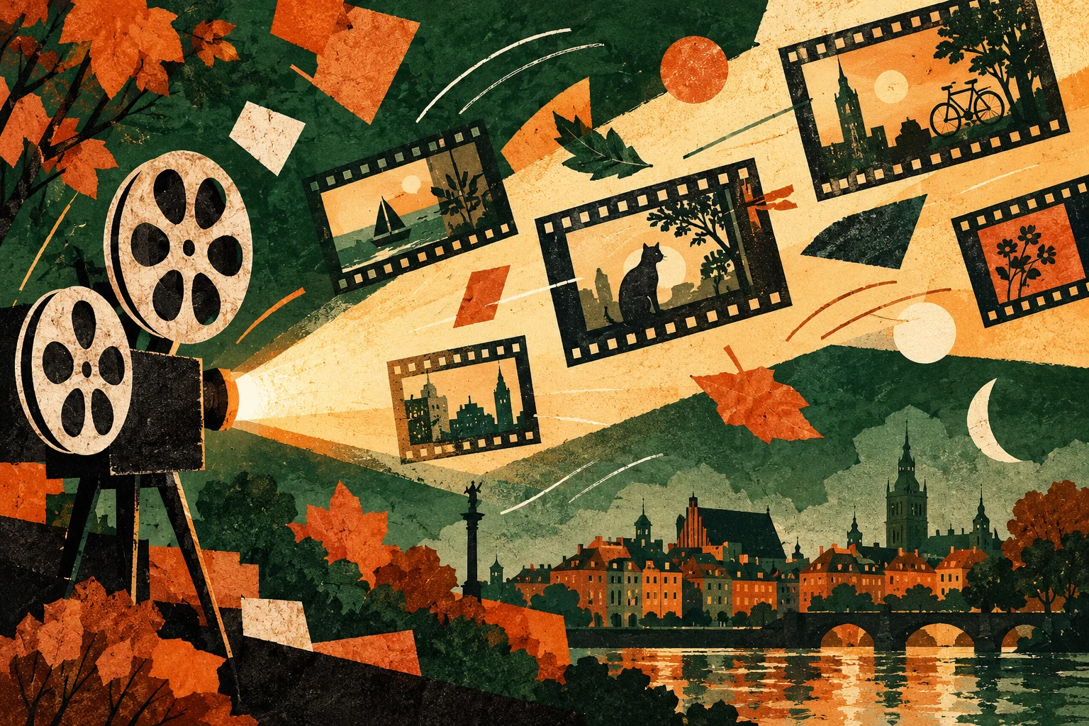 Ilustracja redakcyjna wygenerowana przez AI: projektor i abstrakcyjne klatki animacji. Nie jest kadrem z filmu ani zdjęciem rzeczywistego wydarzenia.